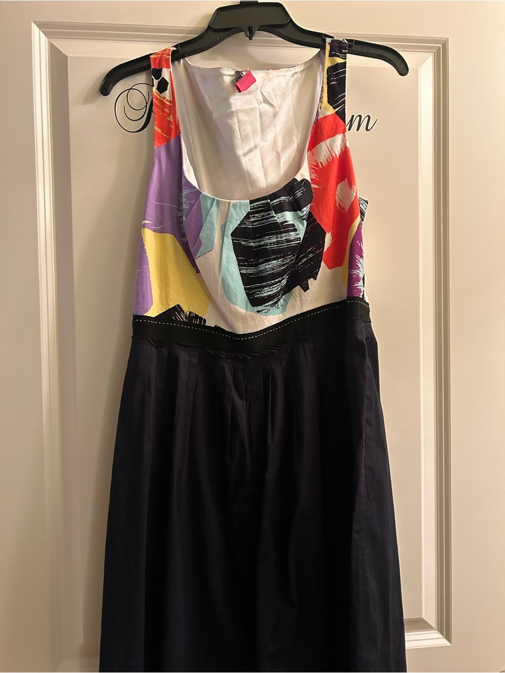 T Tahari Multicolor Printed Bodice Black Skirt Dress